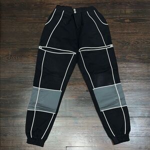 Black and Gray Men's Pants with White Accents